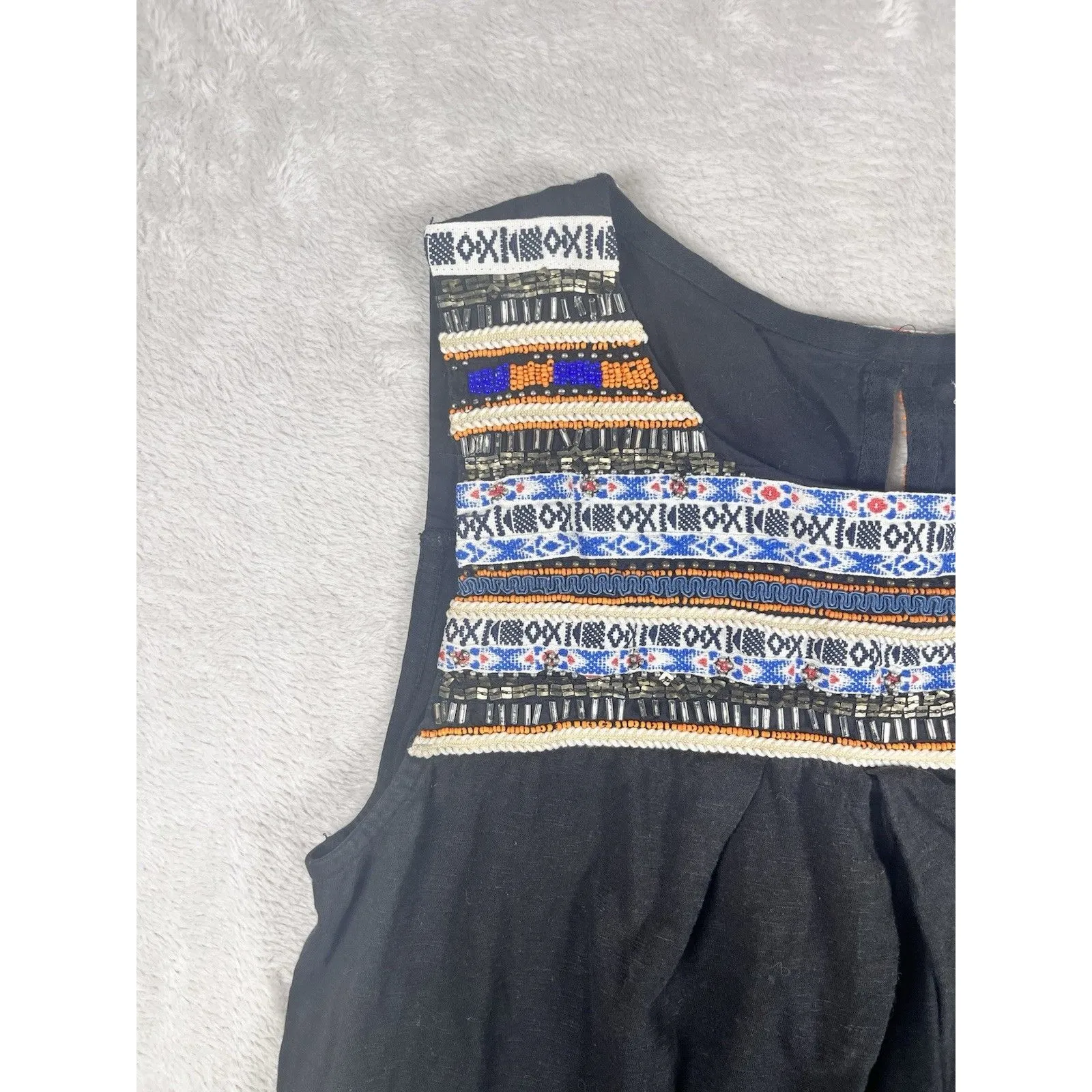 Anthropologie Akemi + Kin Knit Top Black Bohemian Embroidered Beads Size L - Image 2