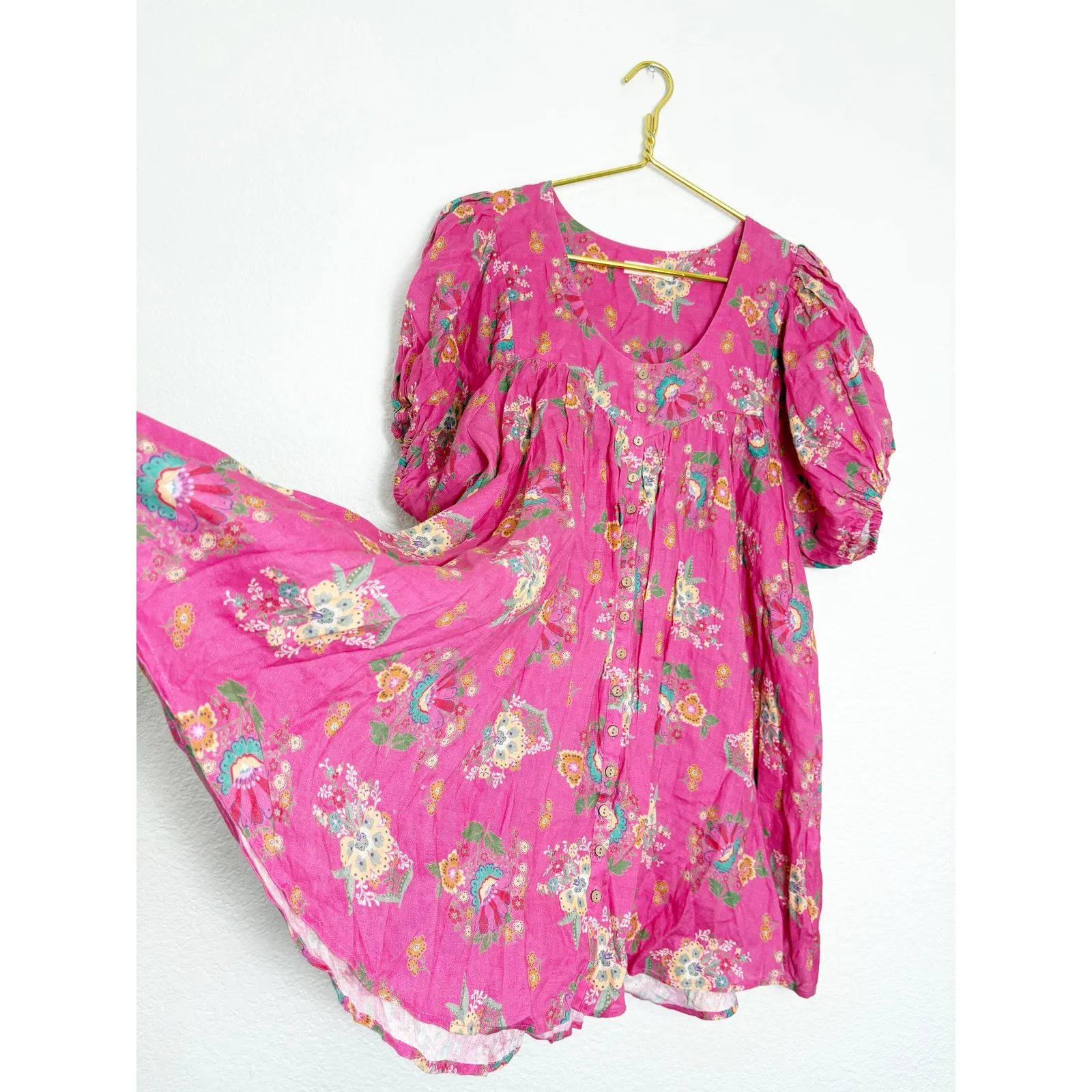 Spell & The Gypsy Solstice Linen Tunic Mini Dress Sz
Small Floral Linen Babydoll Pink - Image 12