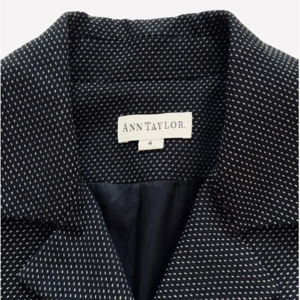 Ann Taylor Blazer Jacket Wool Blend Black Tan Stitch Button Front Career Size 4 - Image 2