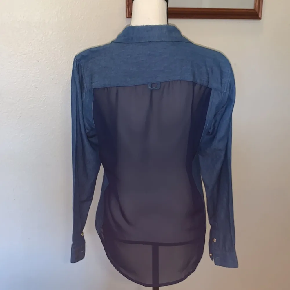 Judy Blue USA BSU Boise State University sheer lace back Button Down Shirt - Image 6