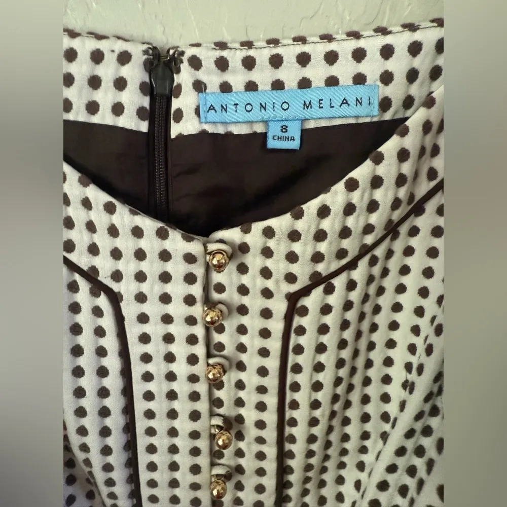 Antonio Melani Dress Womens 8 Sleeveless Ivory Brown Dots Fully Lined Sheath - Image 5