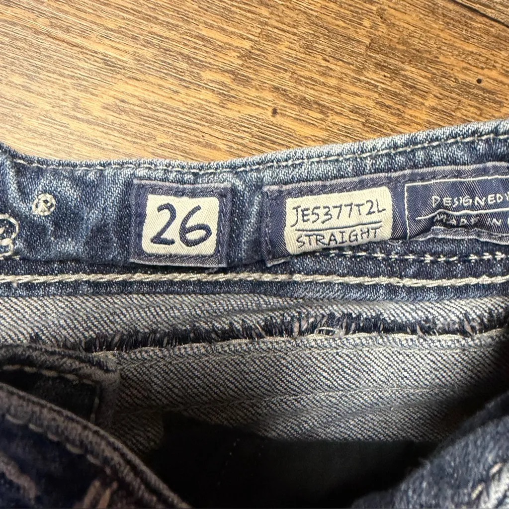 Miss Me Cut-Off Shorts Womens 26 Denim Low Rise Flap Pocket Rhinestone Bling Y2K - Image 5