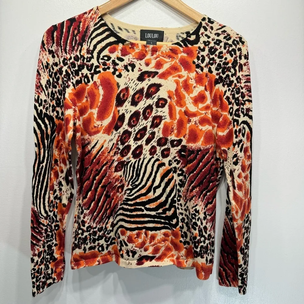 LouLou Mixed Animal Leopard Print 100% Cotton Long Sleeve Mobwife Sweater Large - Image 3