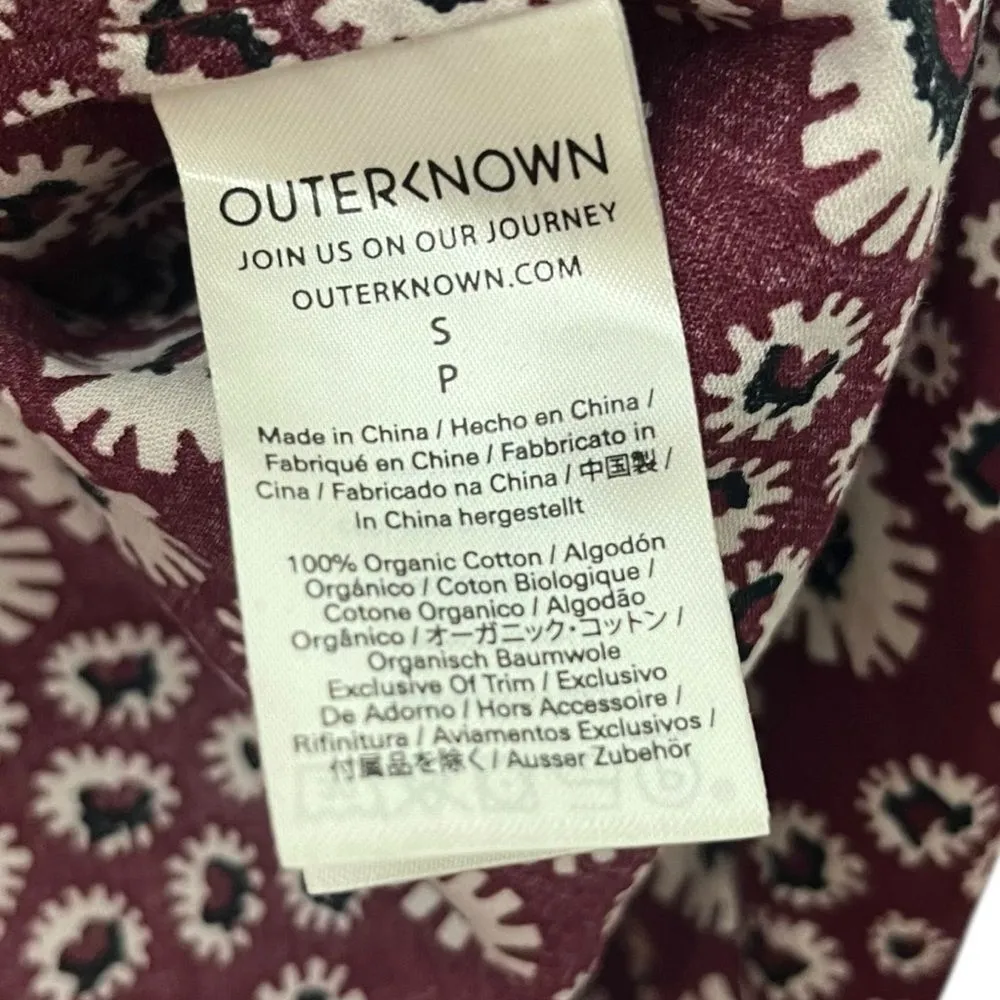 Outerknown Folk Floral Burgundy Top Women’s Size Small Organic Cotton Casual Pink - Image 10