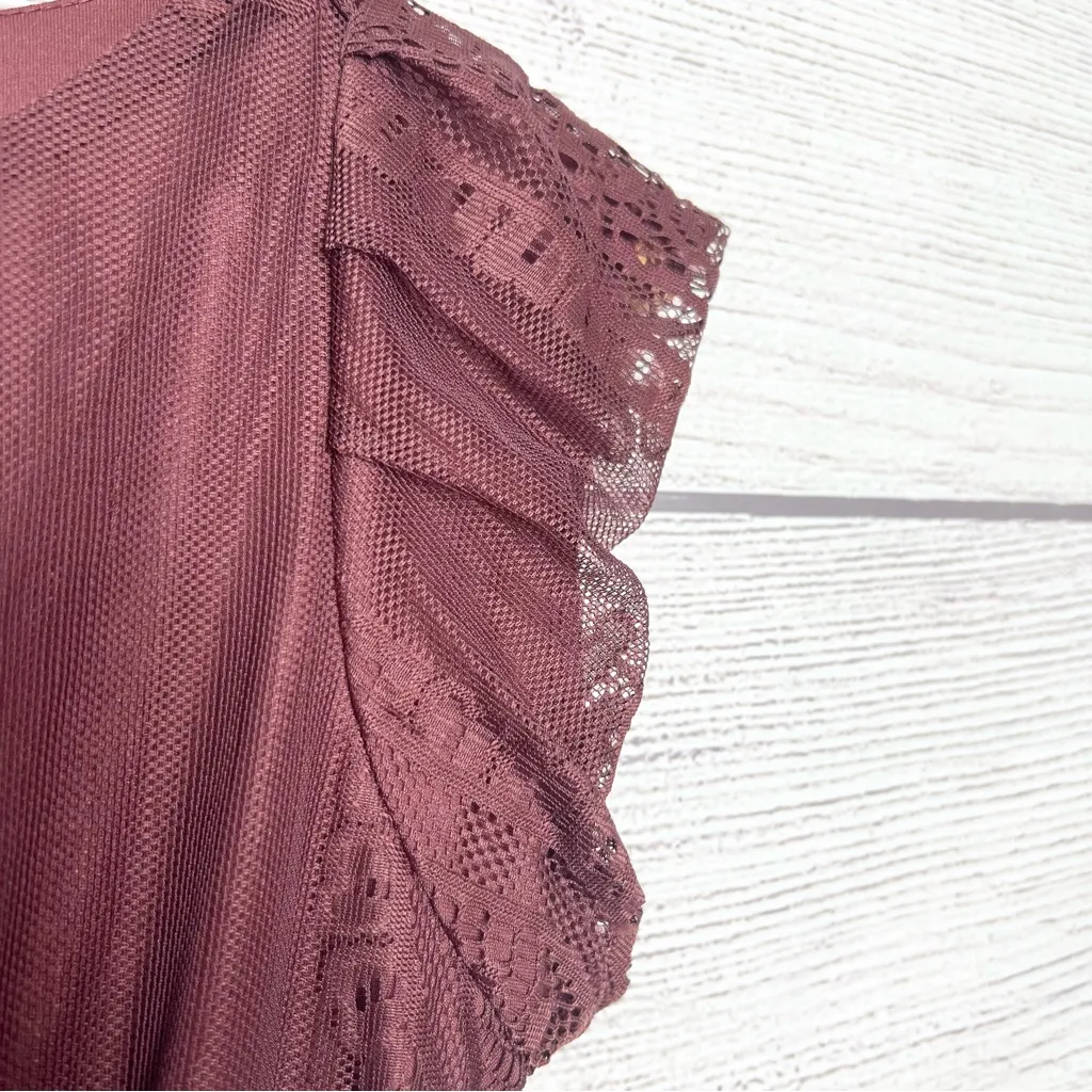 Pinky Burgundy Lace Short Sleeve Mini Dress Size Medium Romantic Valentine’s Day Red - Image 7