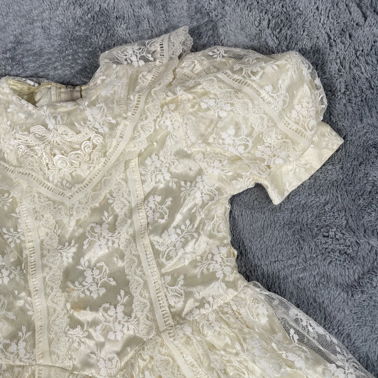 VTG GUNNE SAX Jessica McClintock Lace Ruffled Collar DRESS Size 7 CREAM - Image 3