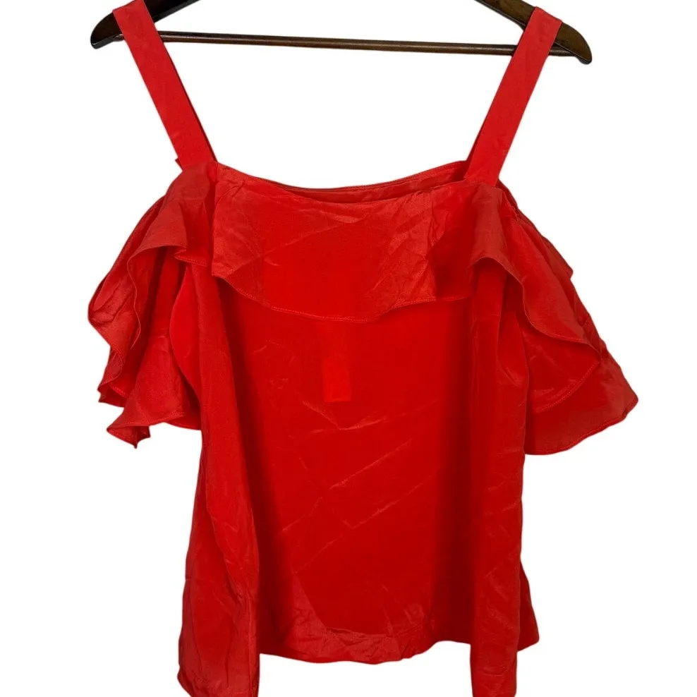 NWT J. Crew Silk Ruffled Flounce Cold Shoulder Top Blouse 12 Fresh Poppy Red - Image 6