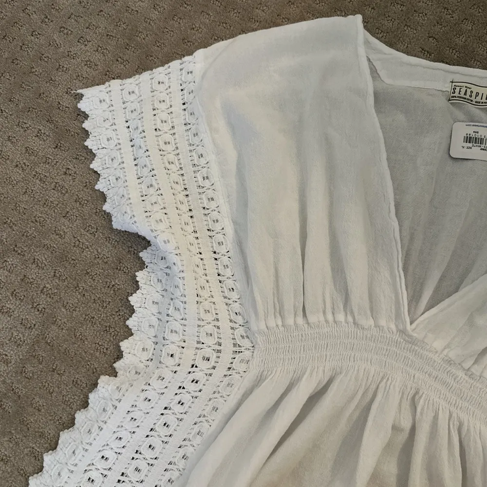 Beach pool coverup mini dress with lace ! Summer coastal resort loungewear Size XL - Image 2