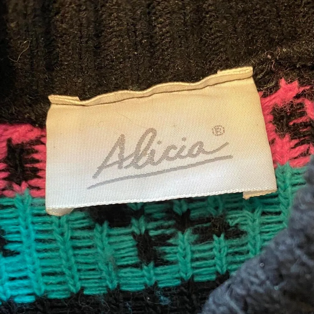 Vintage Size L Allover Floral Print Mock Neck Sweater Jumper Black Size L - Image 3