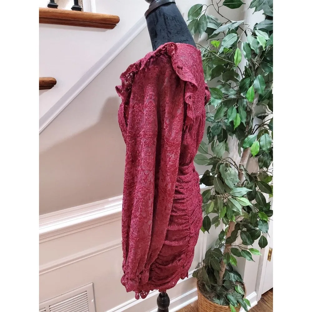 Just Me Women's Maroon polyester Round Neck Long Sleeve Knee Length Dress Size S - Image 6