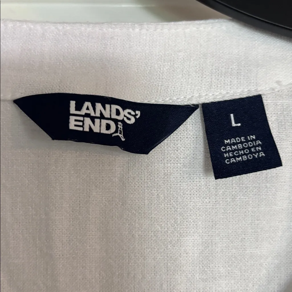 Lands' End White Casual Linen Blend White Shirt Size L - Image 2
