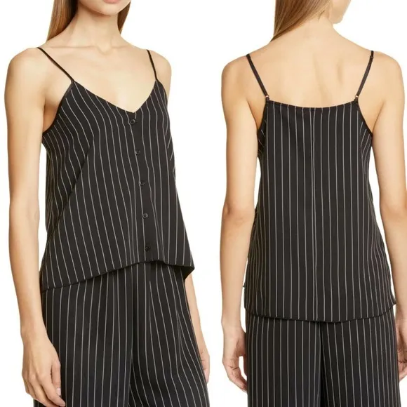 ATM Cami Black Combo Stripes Tank Adjustable Straps Button Down Top Large NWT - Image 2