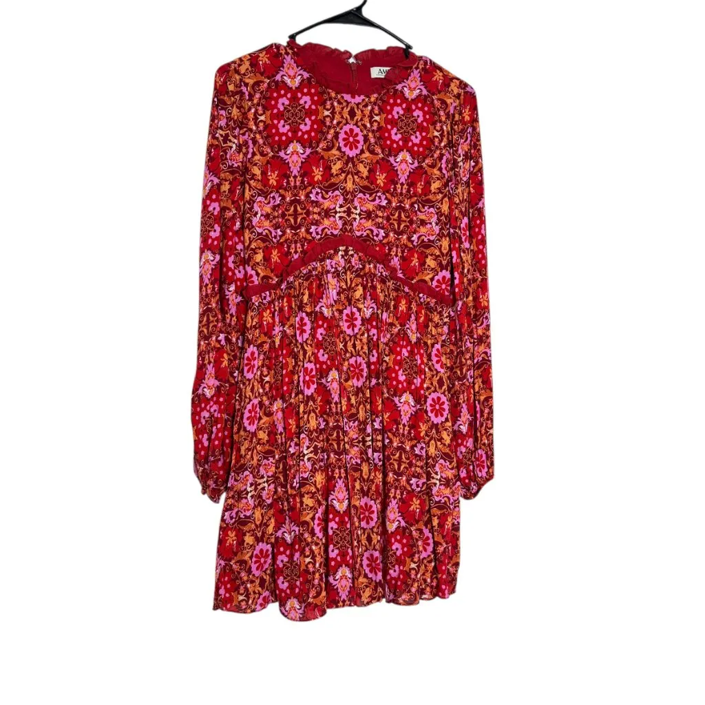 AMUR Codi Floral Long Sleeve Minidress In Rosewood Kaleidoscope Paisley Size 0 - Image 4