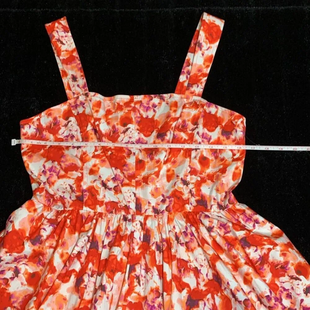 CHELSEA28 Fit & Flare Cotton Minidress in Orange Blue Blushed Blooms Medium - Image 5