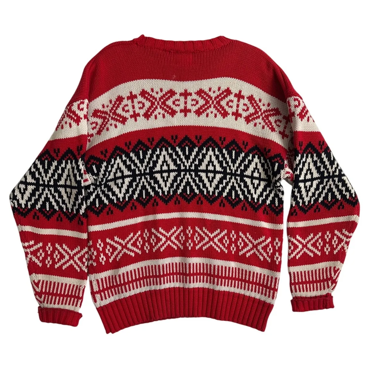 Vintage GAP Fair Isle Nordic Sweater Red Black Cream 90s Y2K hoilday large - Image 2