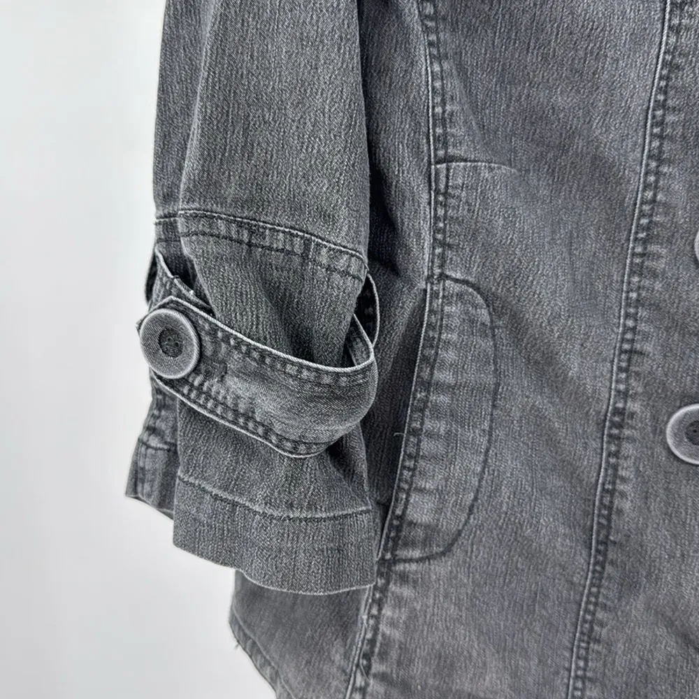 Sandro Sportswear stretchy black washed denim 3/4 sleeve jacket shirt S casual - Image 4