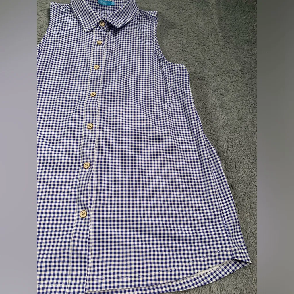 J. McLaughlin Sleeveless collared Checkered Top - navy blue and White medium - Image 3