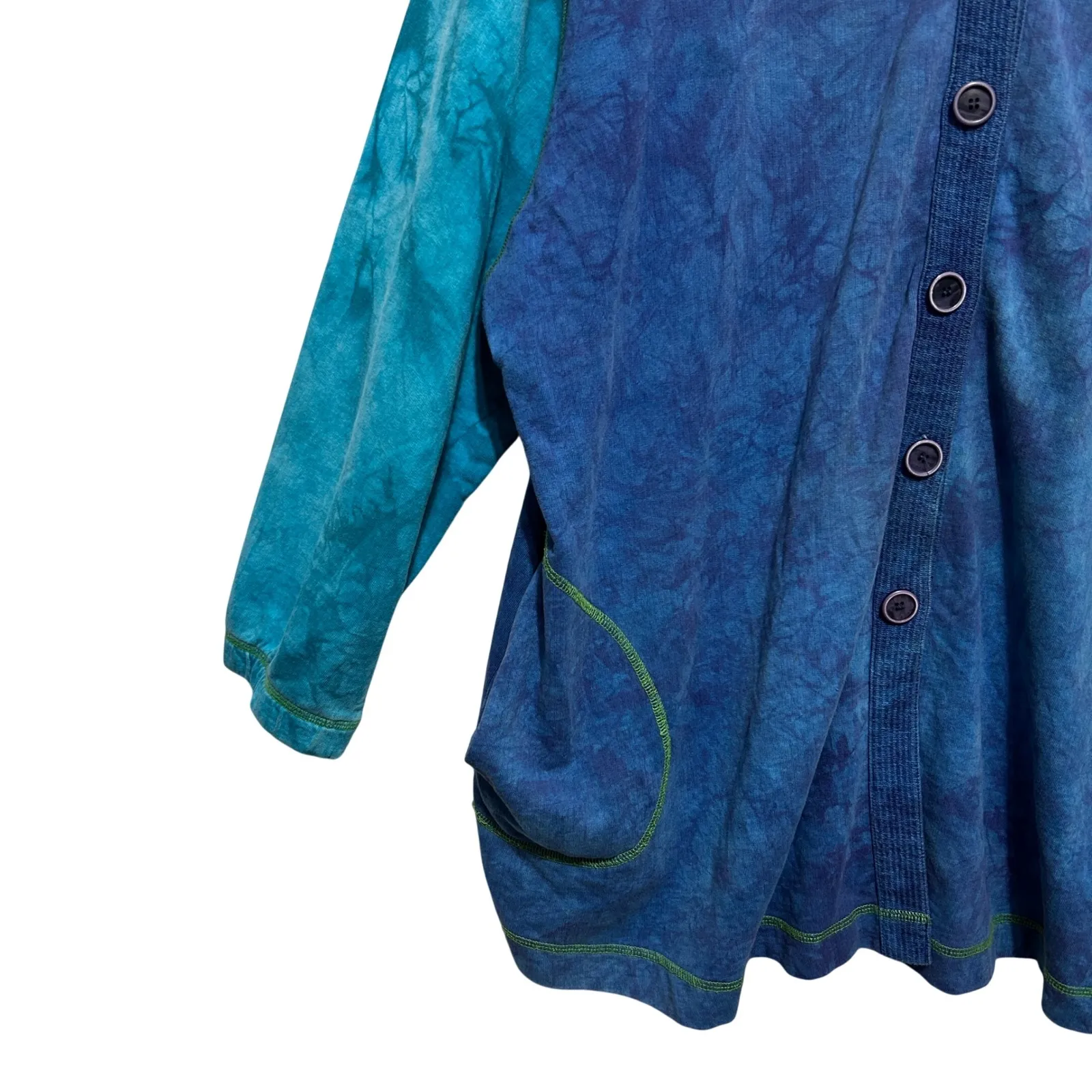 VTG Carole Little Women Hooded Cardigan 22W Blue Tie Dye Button Front Artwear - Image 4