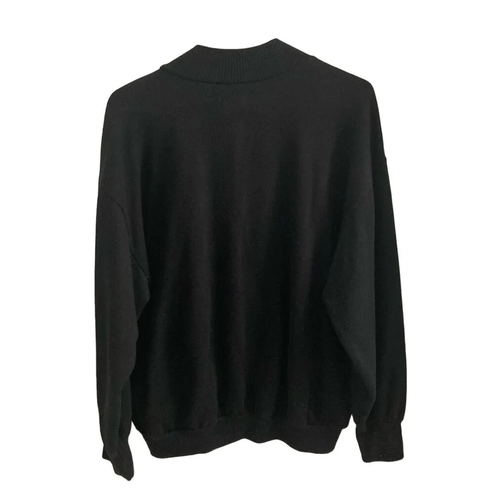 Vintage Navy Blue Mockneck Sweatshirt with Embroidered Cardinals - Image 2