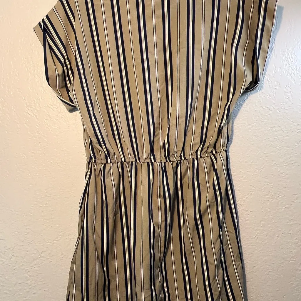Faded Glory Tan and Brown Ruched Midi Sundress Striped 1/4 Zip V Neck SZ L - Image 8