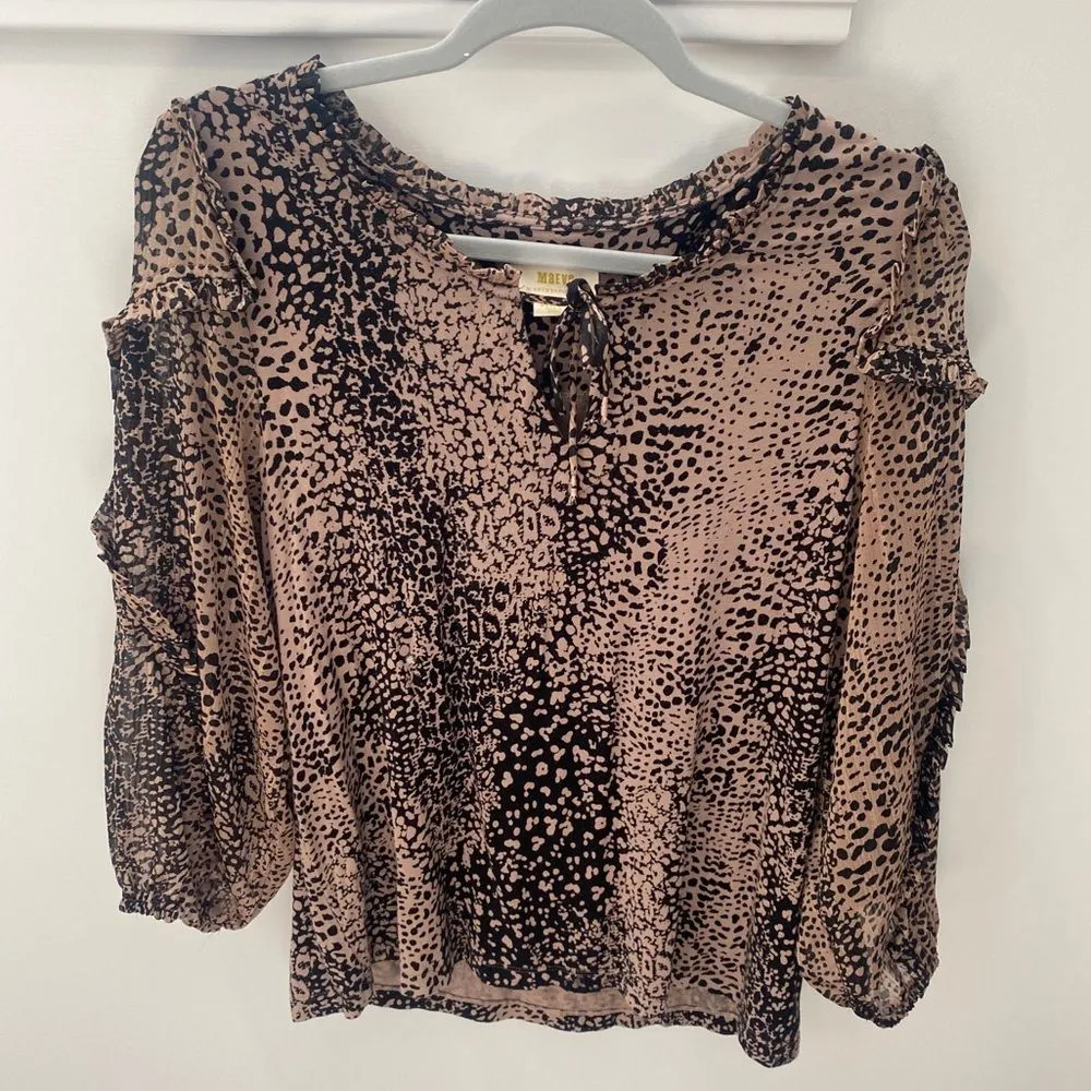 Maeve Anthropologie Animal Leopard Print Blouse Womens Medium Ruffle Feminine - Image 2