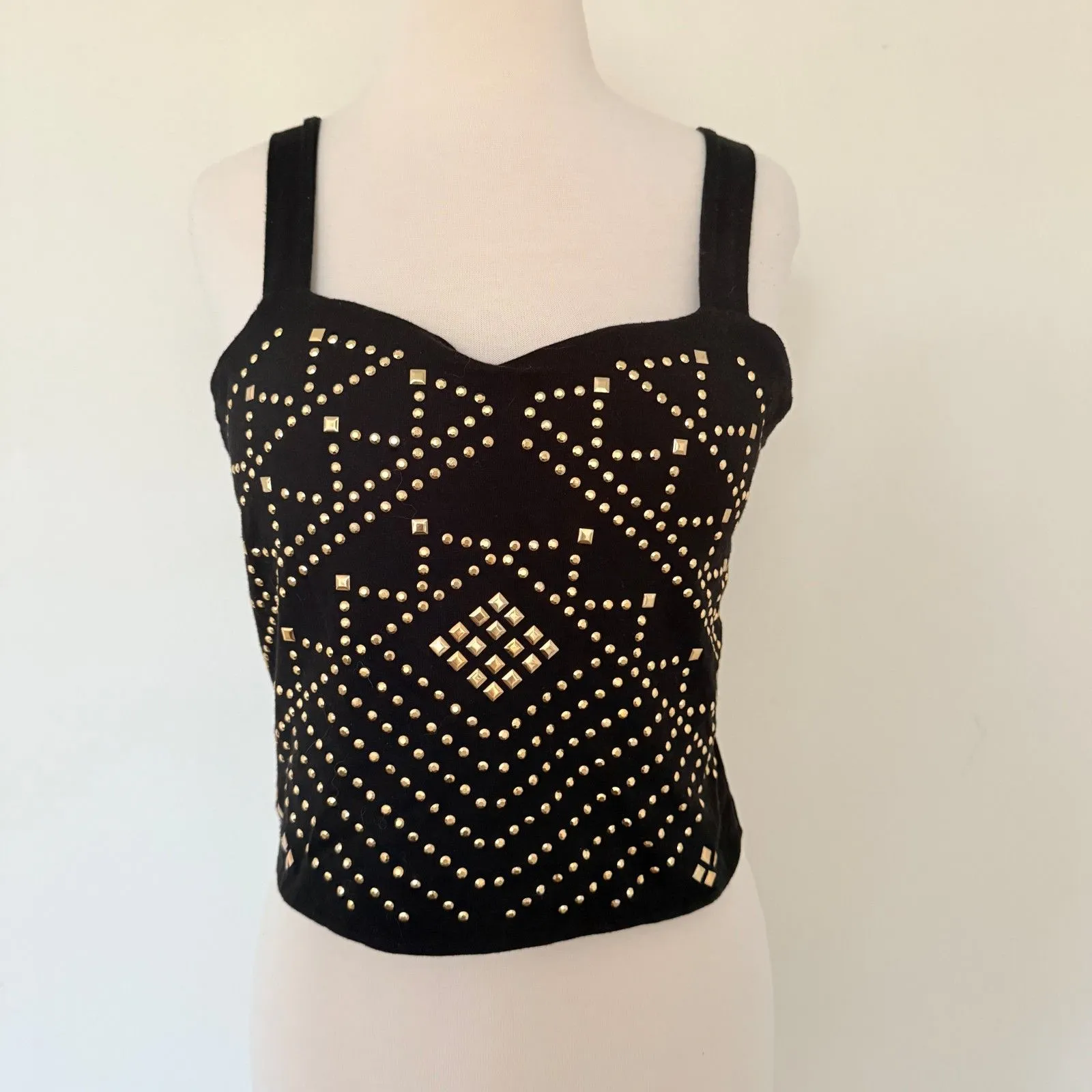 Bongo Vintage Y2K Black Cotton Spandex Studded Edgy Streetwear Crop Top Sz L - Image 2