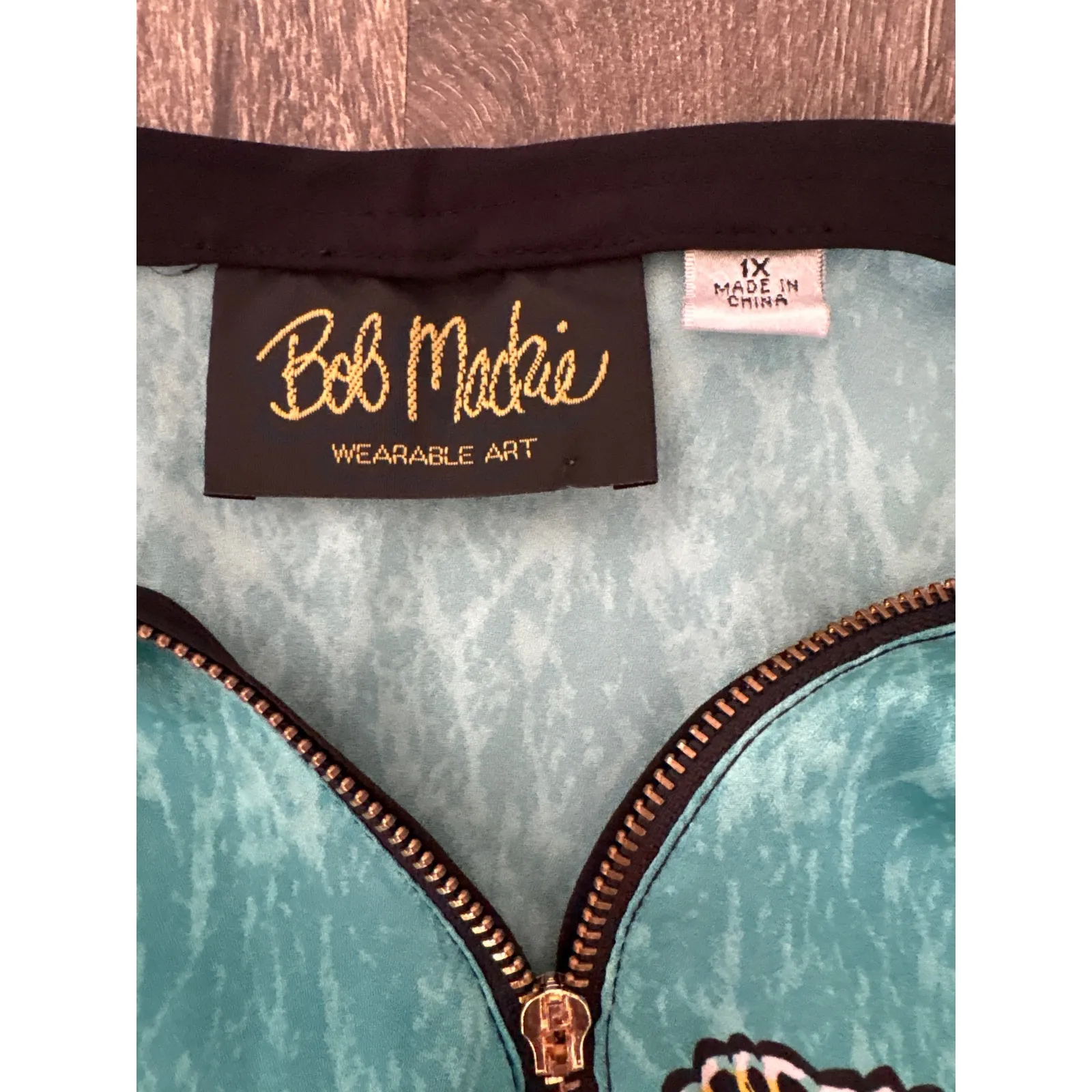 Vintage 80s Bob Mackie Wearable Art Turquoise Paisley Print Zipper Tunic Top 1X - Image 5