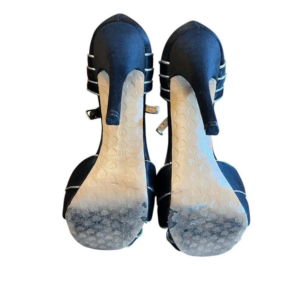 Betsey Johnson Black & Gold Peep Toe Heels Size 8 - Image 6