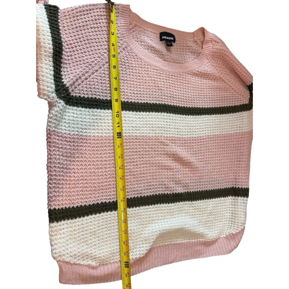 Joe Boxer Pink Green White Striped Pullover Open Knit Crew Neck Sweater 2x - Image 8