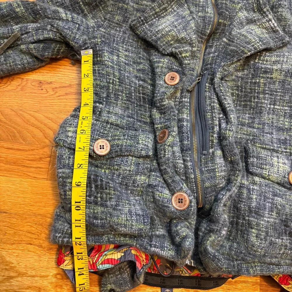 B by Burton Women’s Blue Green Wool Tweed Jacket Coat Winter Utility Outdoors - Image 3