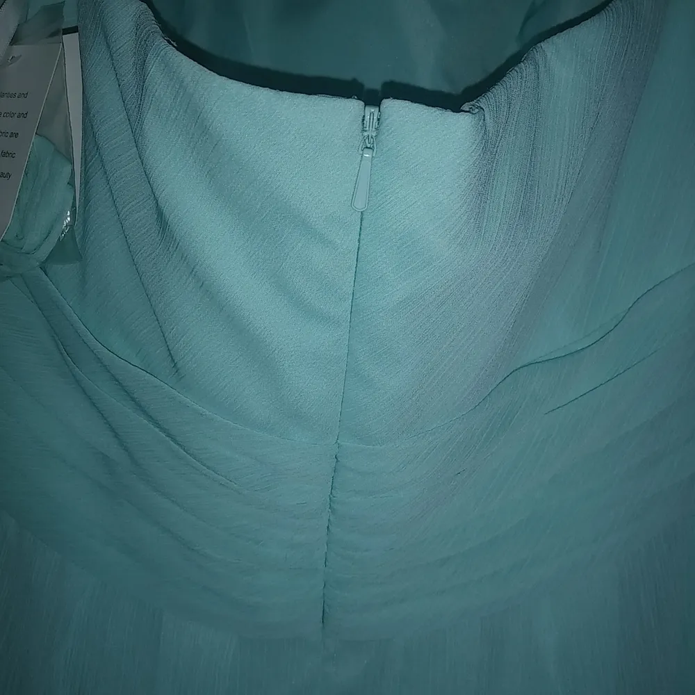 David's Bridal 16 Spa Strapless Crinkle Chiffon Formal Dress Plus in Fresh Aqua - Image 7