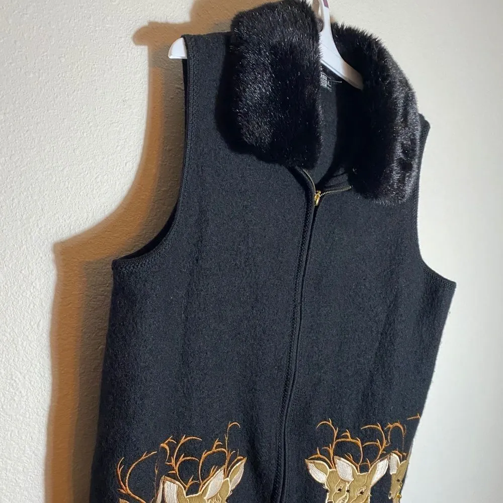 Vintage Lisa International Woman Reindeer‎ Vest Black Size XL - Image 5