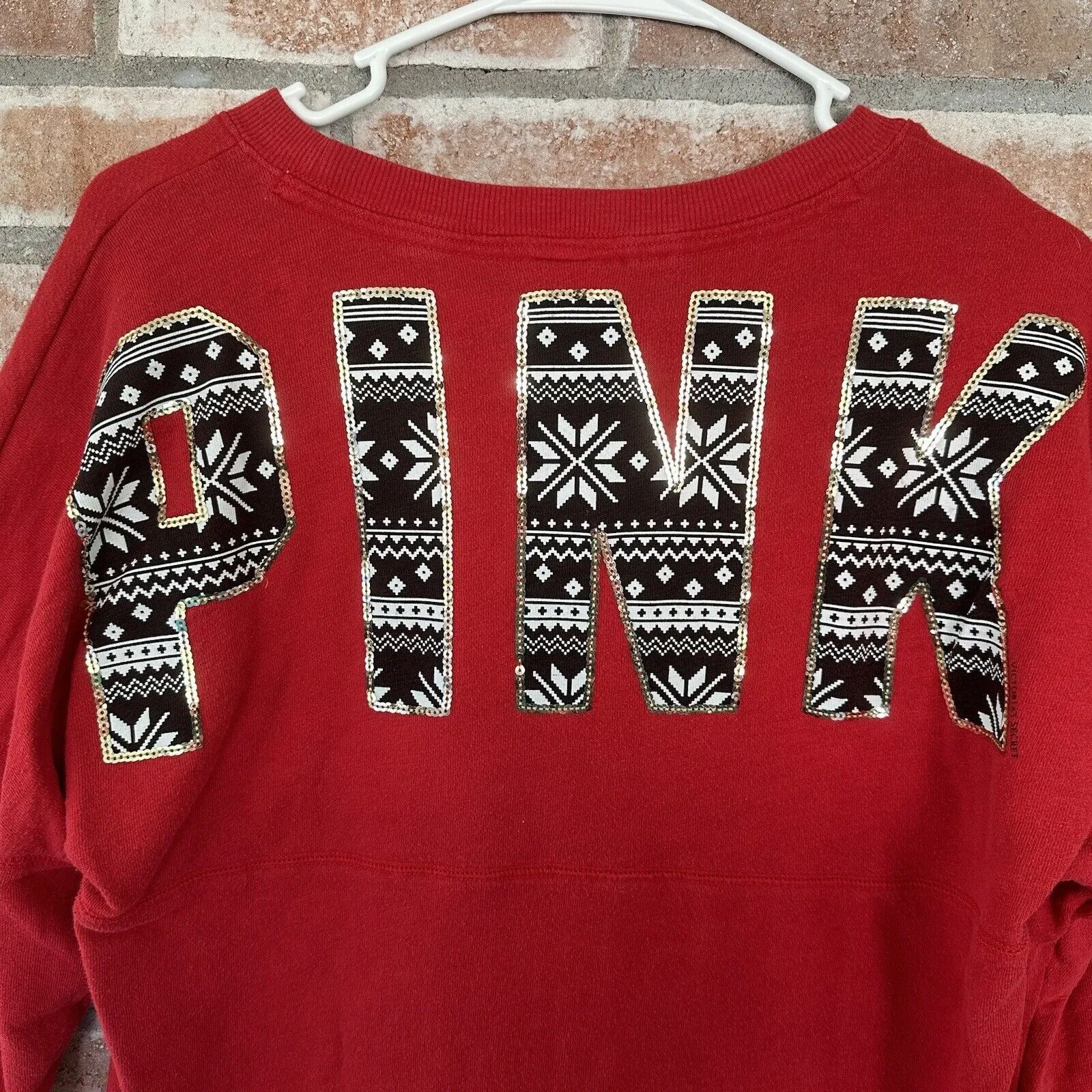 PINK Victoria’s Secret Fair Isle Sequin Crewneck Sweatshirt Spirit Jersey Small - Image 7