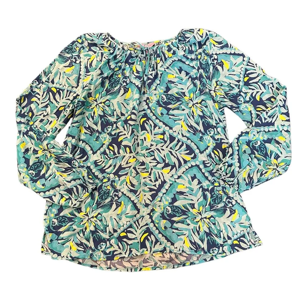 Lilly Pulitzer blue floral long sleeve top size S - Image 11