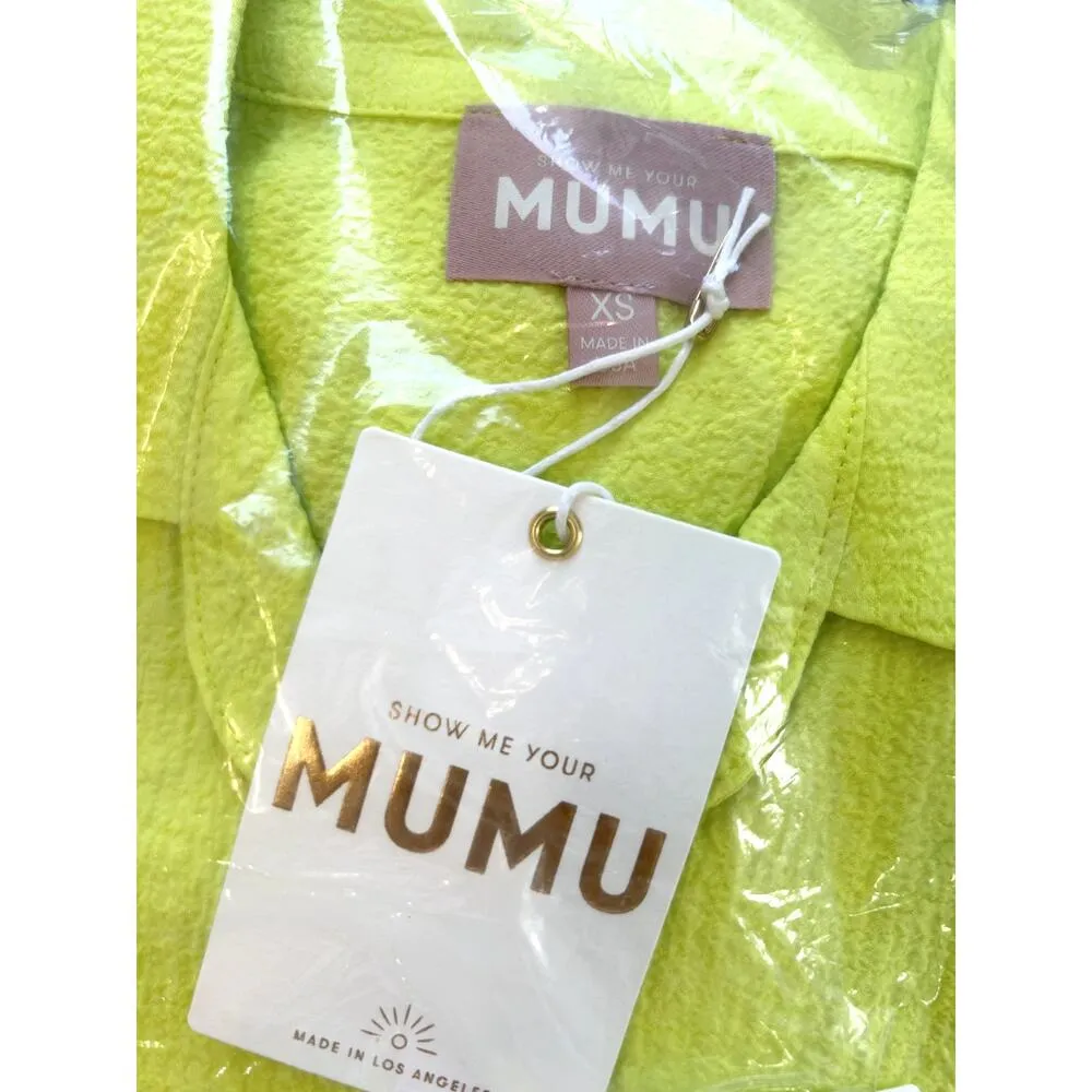 Show Me Your Mumu Johns Button Down Shirt Neon Yellow Crinkle XS NWT - Image 4