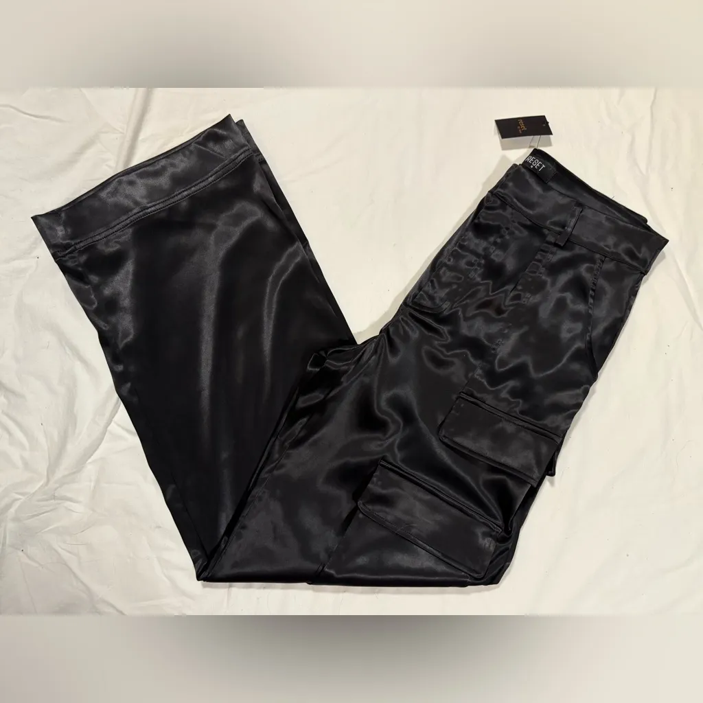 RESET By Jane Black Satin Cargo Wide Leg Pants Size Medium - Image 13