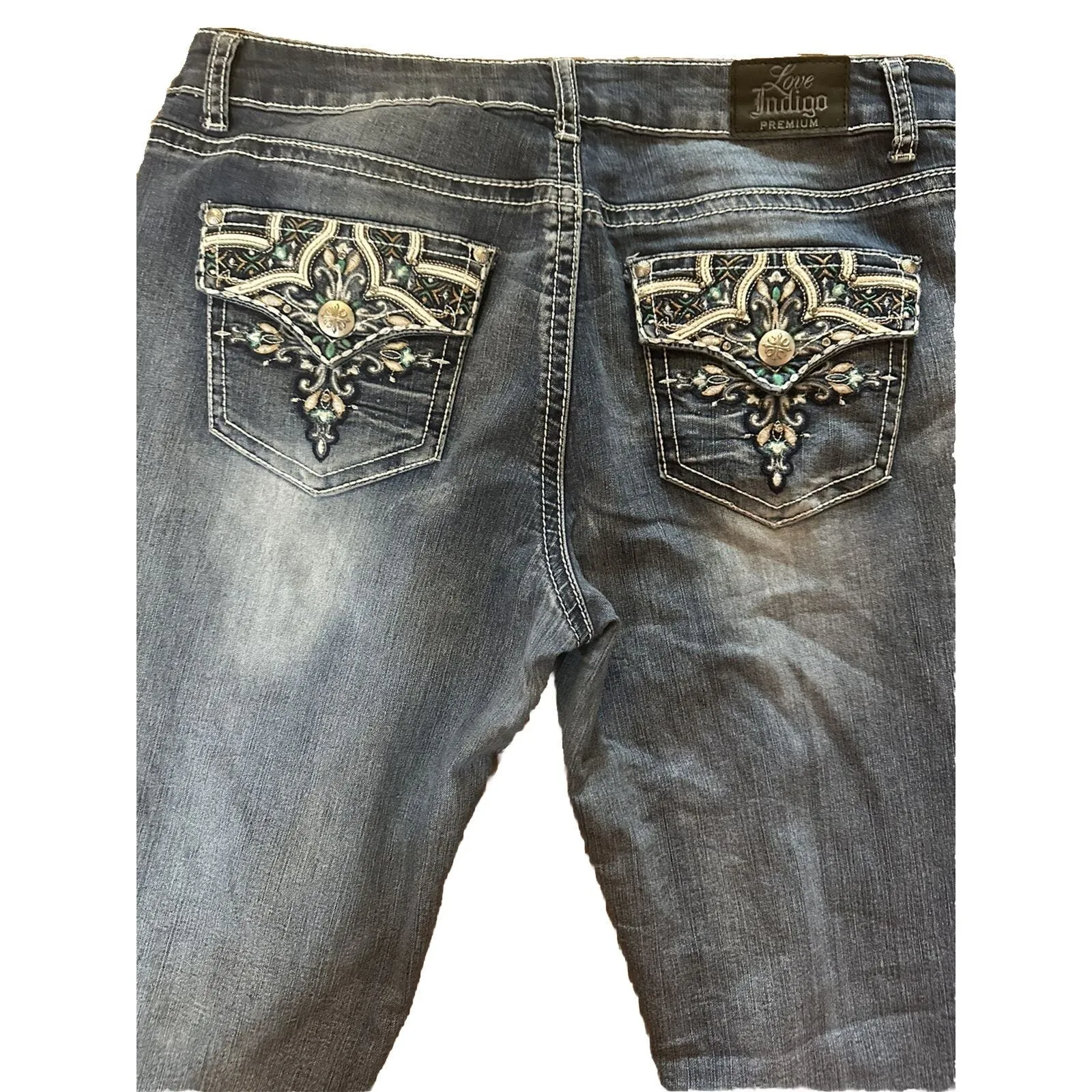 Love Indigo Premium Women's Capri Jeans Size 12 Western Embroidered Stretch - Image 5