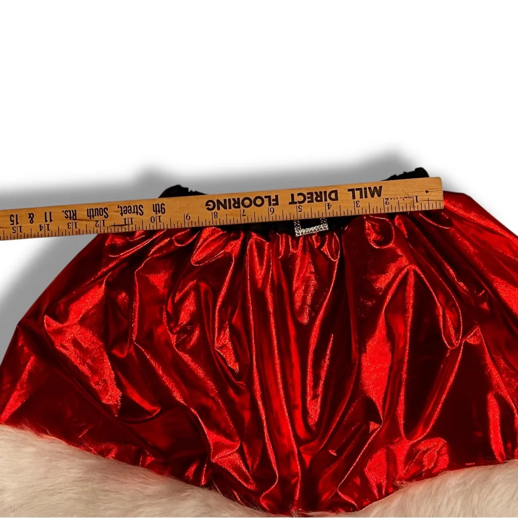 Metallic Red Christmas Skirt Faux Fur Trim & Black Belt Christmas Mrs Santa OS Size undefined - Image 6