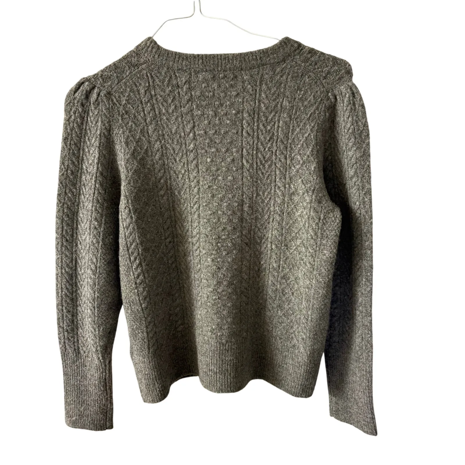 J Crew Stretch Merino Wool Cable Knit Crewneck Sweater Medium Women’s Gray BB408 - Image 3