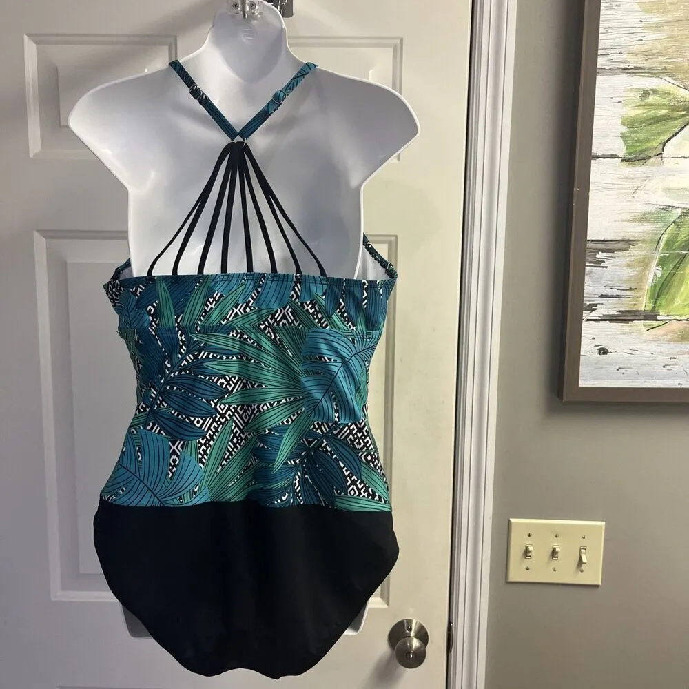 Jantzen One Piece Tropical V-Neck Padded Ruched Swimsuit Size 16 - Image 5