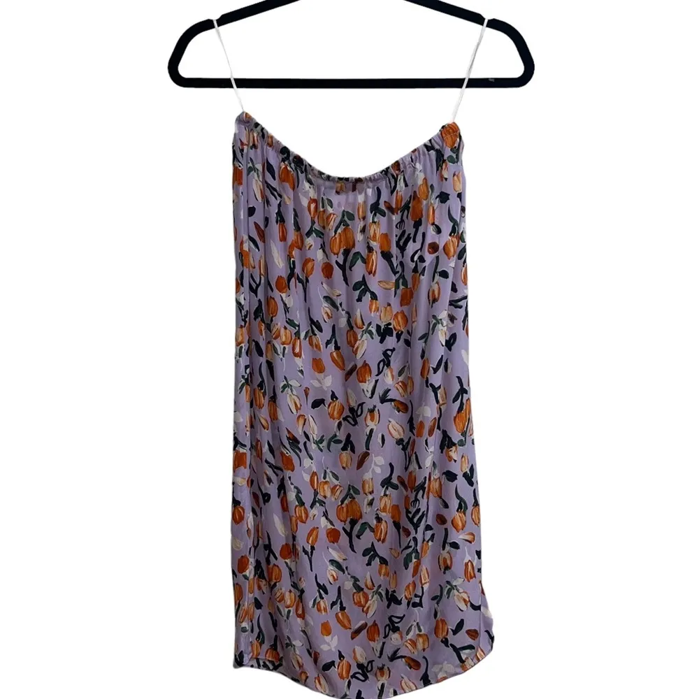 100% Silk Tulip Print Midi Skirt Light Purple & Orange Floral - Image 2