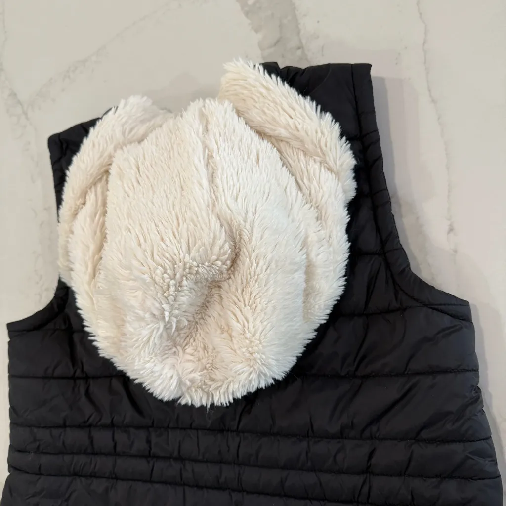 JACK by BB DAKOTA Quilted Full Zip Puffer Vest Faux Fur Hood Women’s Small Black - Image 9