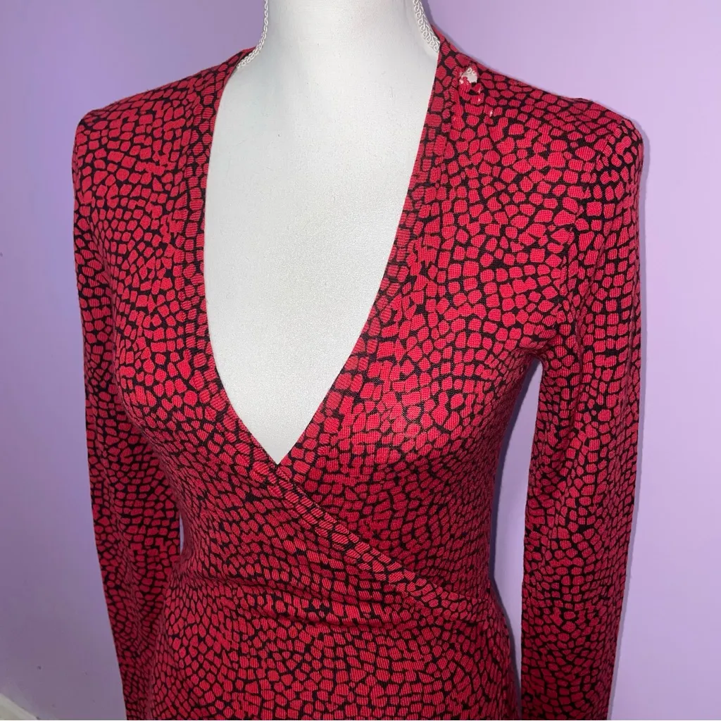 DVF Wool Midi Wrap Dress Women S Long Sleeve Office Professional Career Luxury - Image 2