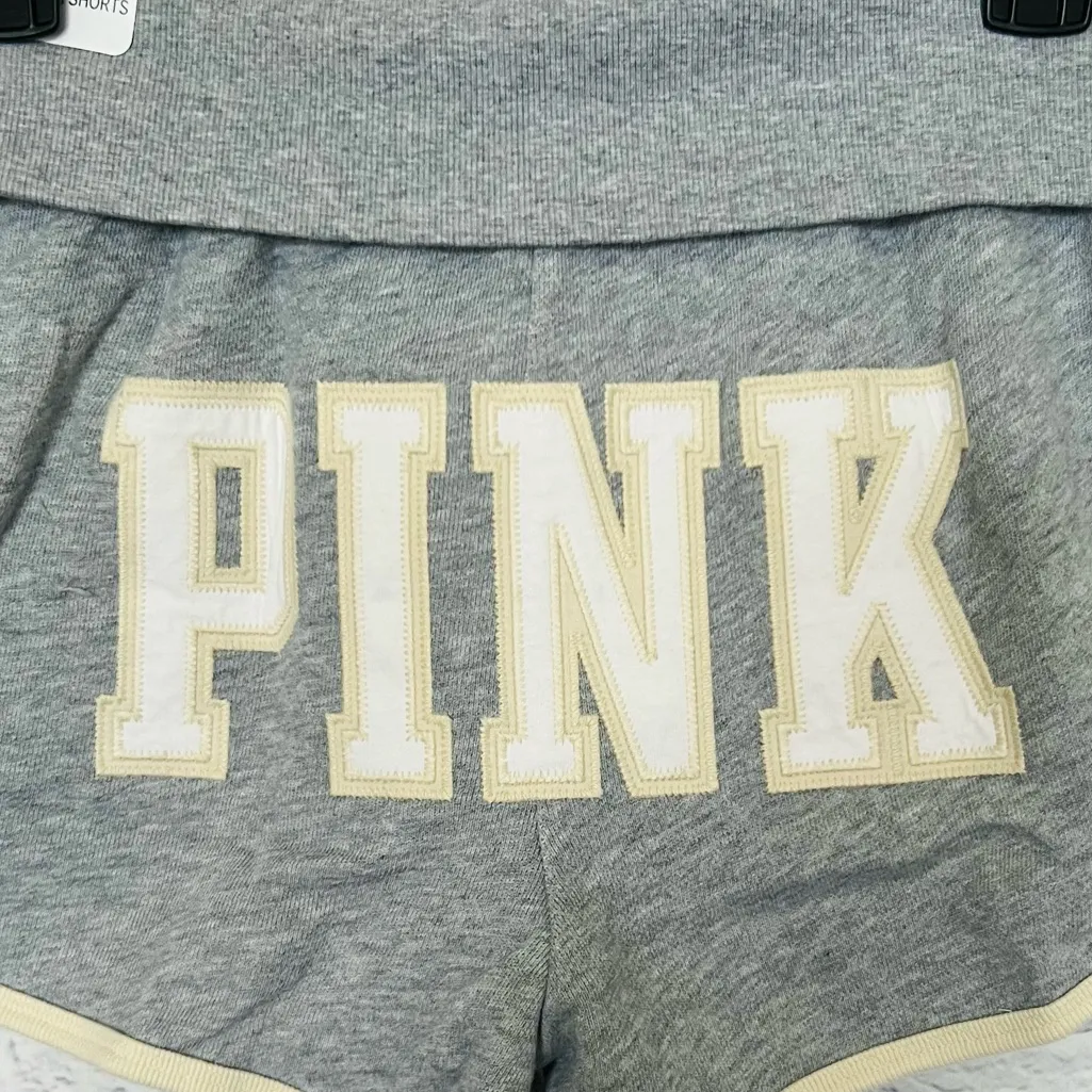 VICTORIA’S SECRET PINK Ivy Terry Foldover Shorts Grey & White “PINK” Logo L - Image 3