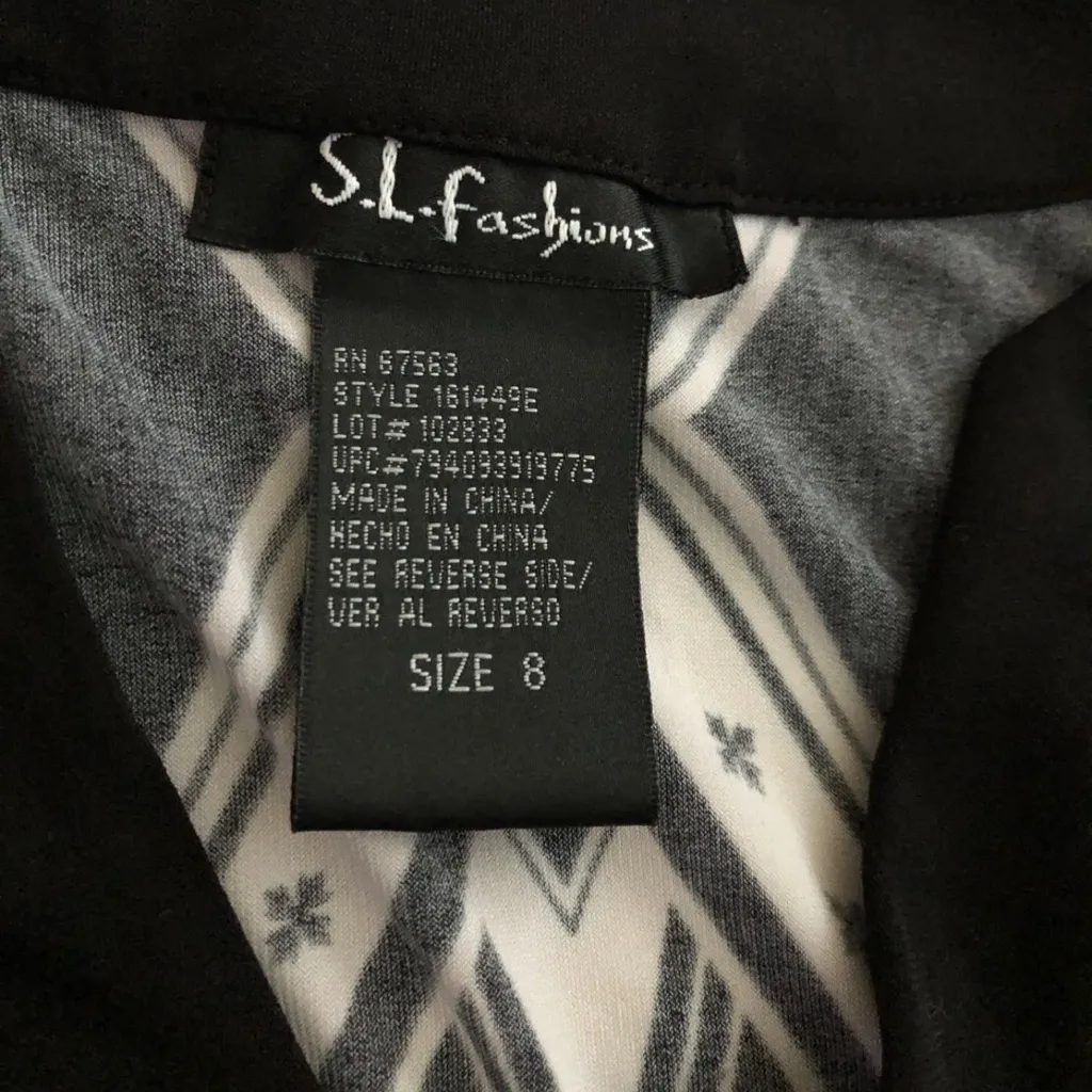 SL Fashions Monochrome Geometric Dress Sz Medium Black - Image 6