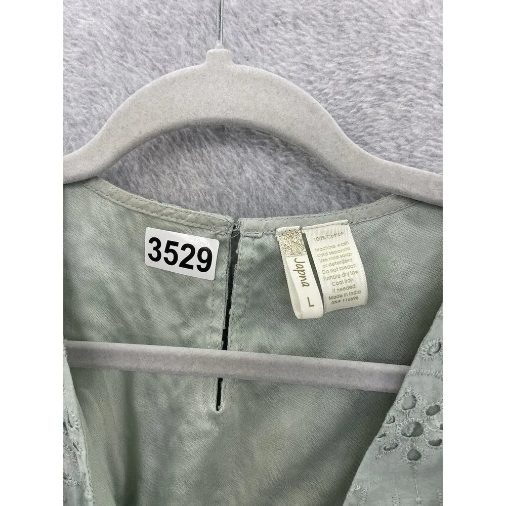 Japna Women's Dress Mint Green Eyelet Sleeveless Size Large Surplice Ruffle Hem - Image 11