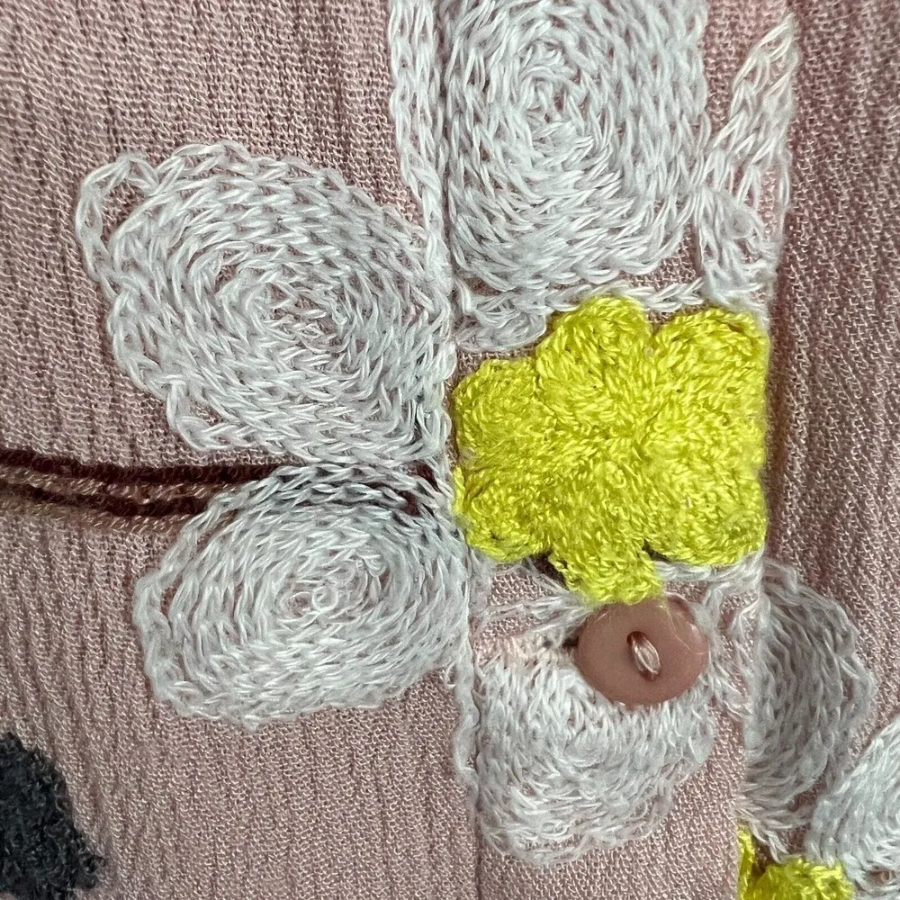 LIV Los Angeles Petite Large Pink Floral Embroidery Lined Boho Dress Button Up Size undefined - Image 5