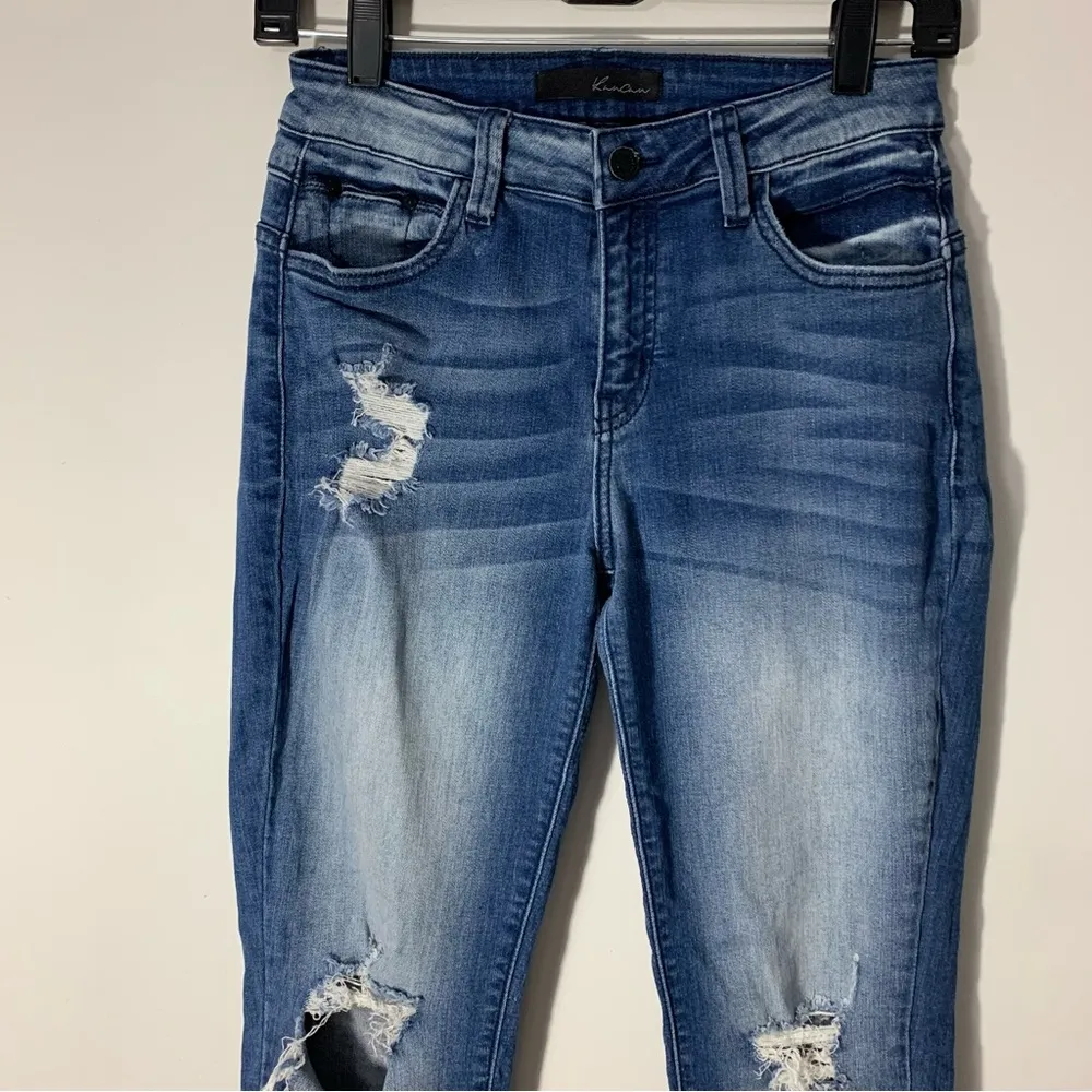 Kancan Mid Rise Skinny Distressed Jeans Size 7/27 Blue - Image 5