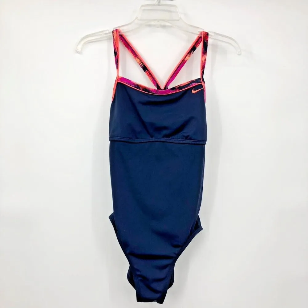 Nike Swimsuit Womens M Used One Piece Navy Pink Salmon - Image 15
