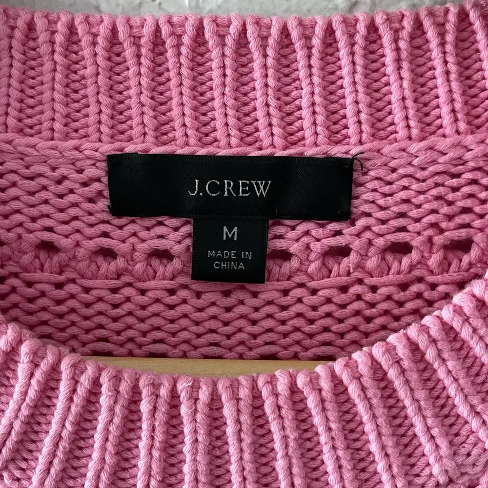 J Crew Pink Pointelle Pullover Sweater Top Balloon Crew Crochet Cotton Knit M - Image 12